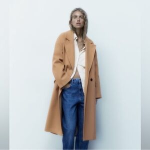 Zara Camel Tan Long Wool Coat